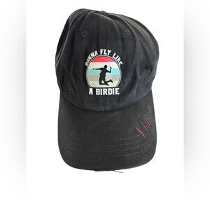 Men’s Gonna Fly Like A Birdie Tennis Cap Hat Black Adjustable Back 100% Cotton